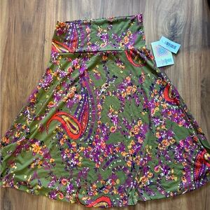 LuLaRoe Green and Pink Paisley A-Line Skirt